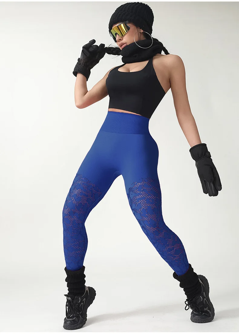 Damen Yoga-Hose mit Lochmuster, Modische Atmungsaktive Schnelltrocknende Workout-Leggings, Dehnbare Schlanke Pilates-Laufhose – Detail 8