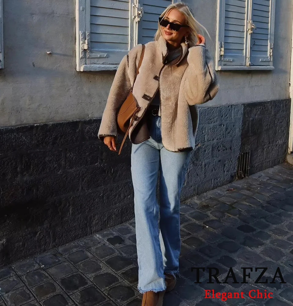 TRAFZA autunno inverno Casual in pile cappotto allentato giacca da donna con collo alto giacca con bottoni nuova giacca cappotto moda invernale 2024