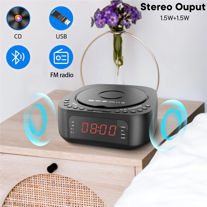 FFYY-แบบพกพา DVD CD Player นาฬิกาปลุก FM ลําโพงบลูทูธเครื่องเล่นเพลง Home CD Player UK Plug
