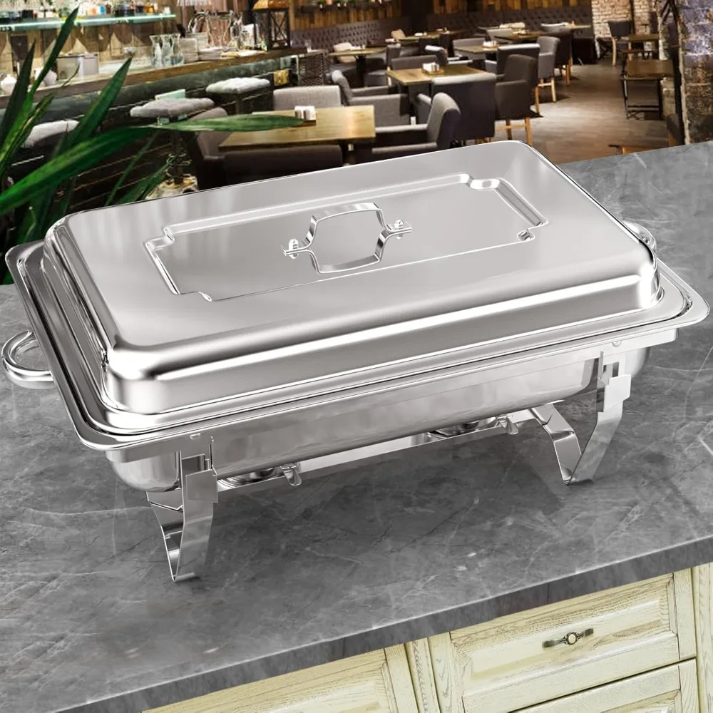 

US Stainless Steel Chafing Dishes 8 Quart Full Size Chafing Dish Buffet Set Silver Rectangular Catering Chafer Warmer for Buffet