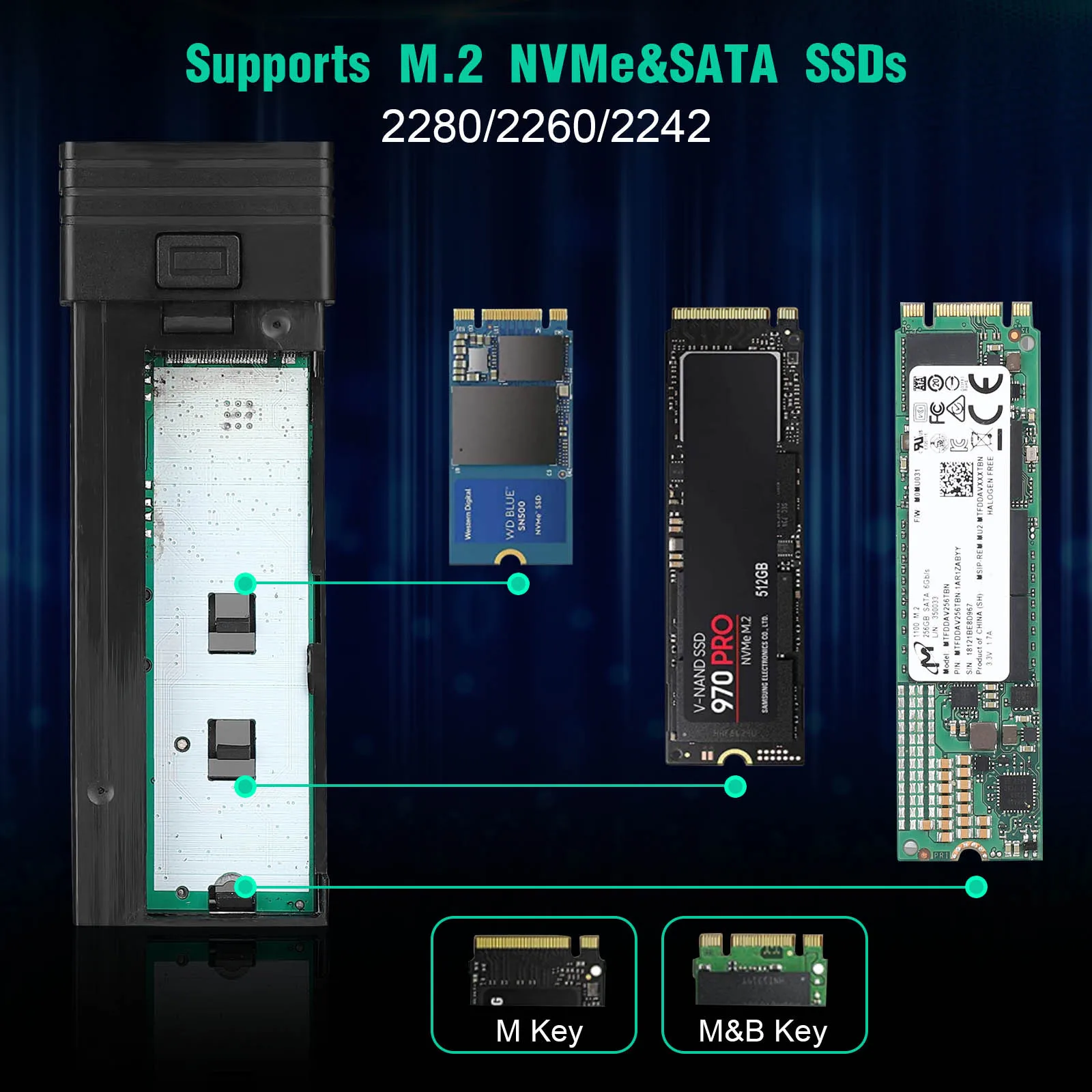 Docking Station Usb3.1 Gen2 Set Branch Typechub Multi-Interface M.2 Solid-State Nvme Dual-Protocol Hard Disk Box