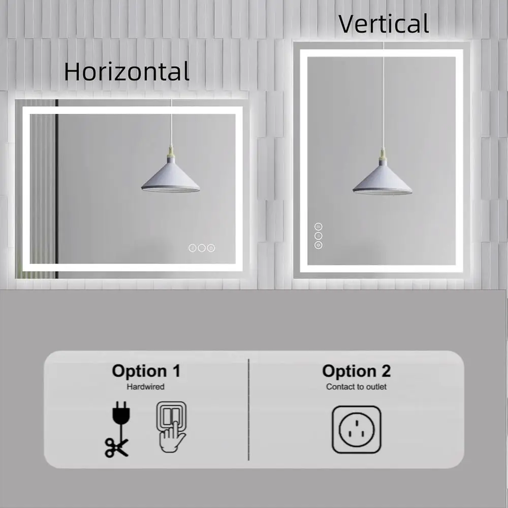 Espejo LED 24x32, retroiluminado y luz frontal, antivaho, brillo ajustable, impermeable, montado en la pared