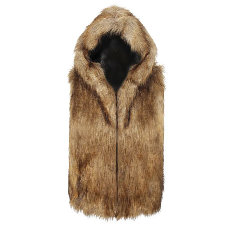 Men's Autumn/Winter Top Coat Vest Faux Fur Hooded Sleeveless Plus Warm Eco-friendly Simple Casual Design Fashion Niche Versatile