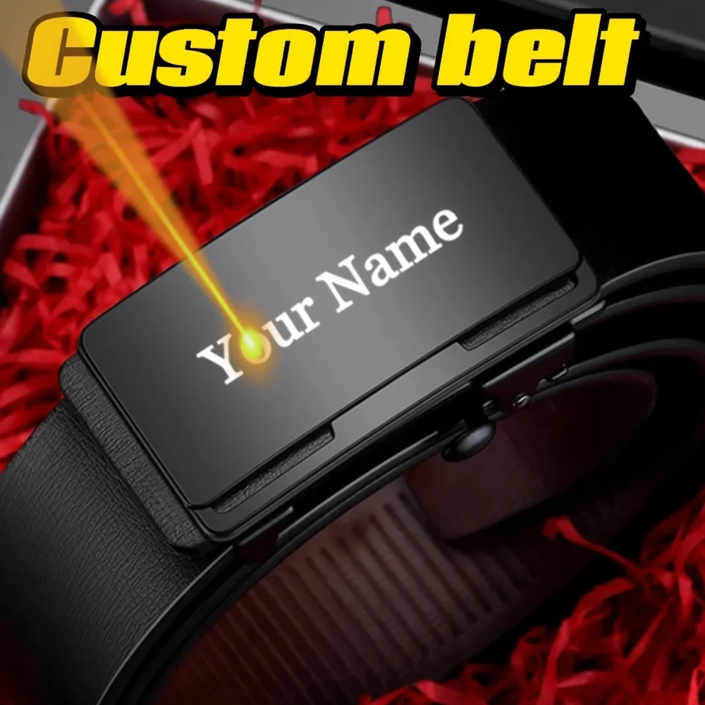 Custom Engraved Name Text Logo Belt Automatic Buckle, Gift for Valentine's, Father's Day, Teacher's Day Gifts