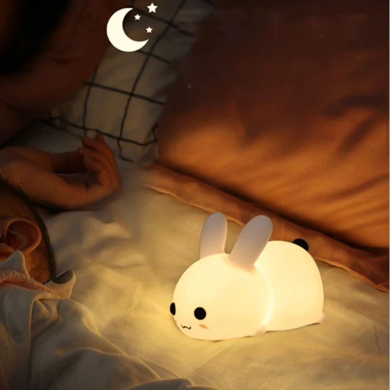 LED Night Lights Cute Rabbit Silicone Lamp USB Rechargeable Timing Bedside Room Home Decor nightlight Kids Baby Birthday Gift