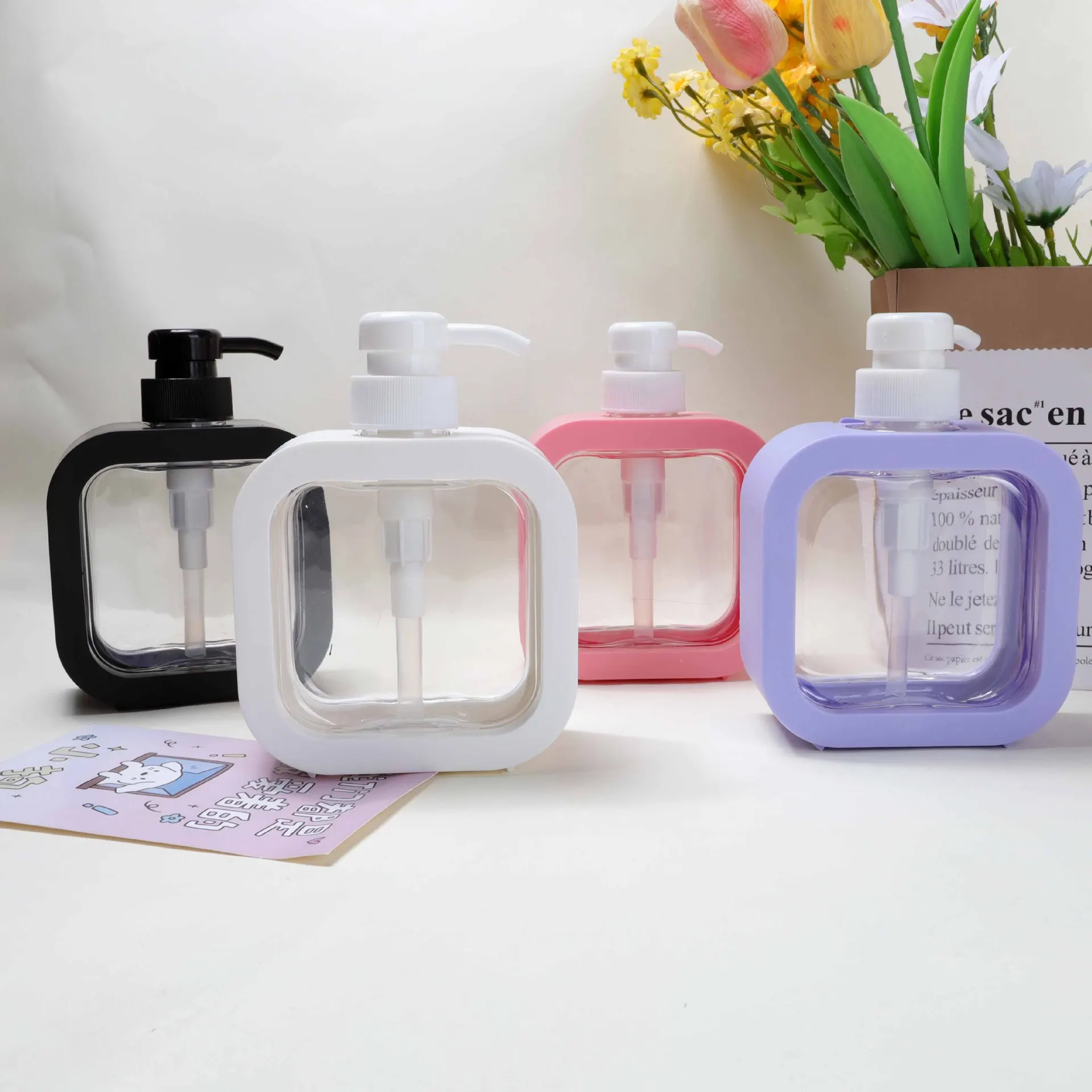 1PCS300ml press bottle, plastic transparent hole, hand sanitizer, perfume spray bottle, cosmetics, shower gel, travel bottle