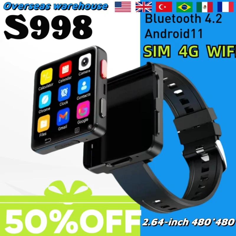 

S998 4g Смарт-часы 2024 Часы для мужчин и женщин с Bluetooth Wi-Fi Android Sim Водонепроницаемая камера Открытый для xiaom iSmartwatch