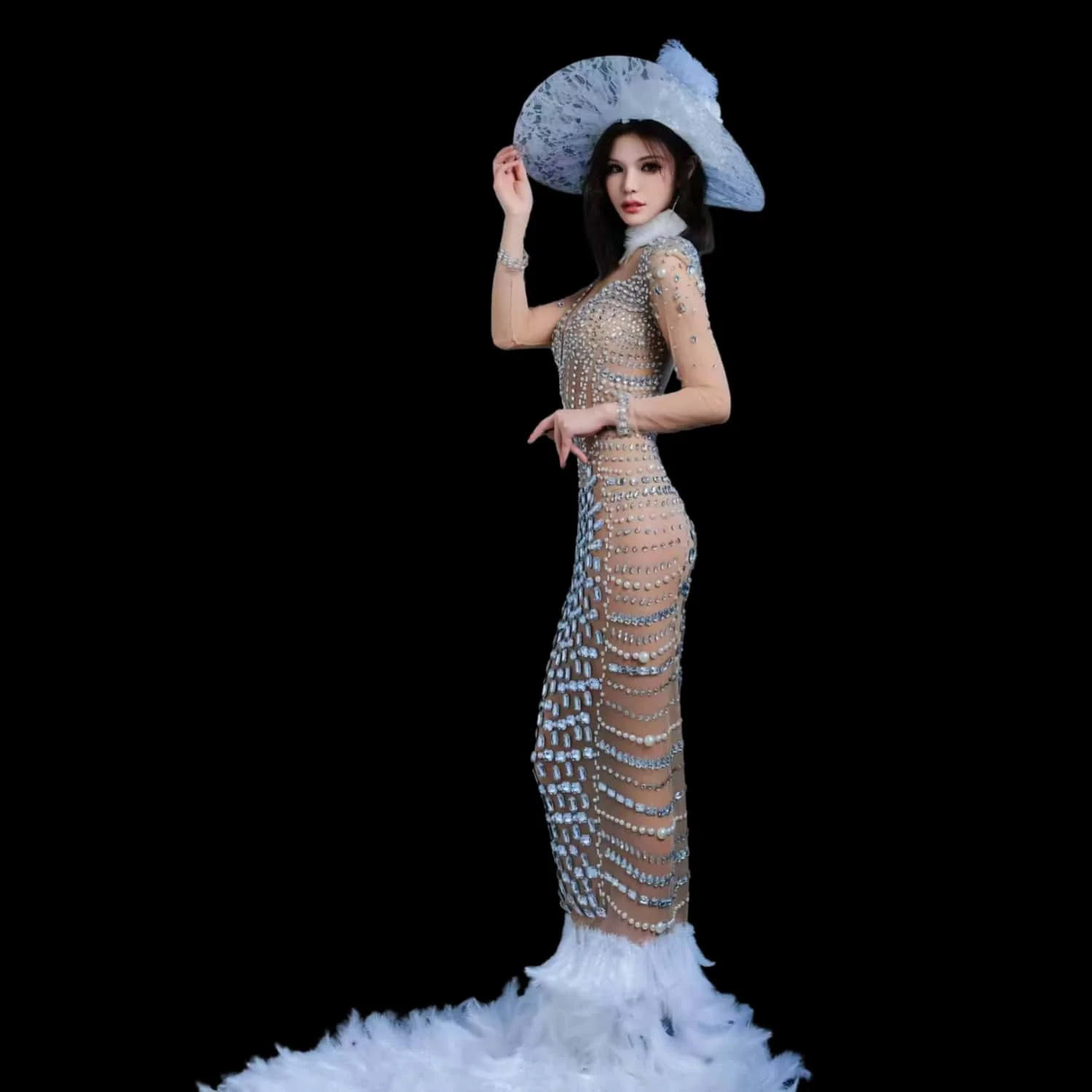 Luola Luksusowe Błyszczące Sukienki z Piórami na Wieczór, Bal, Imprezę Celebrytów, Urodziny, Strój Sceniczny dla Piosenkarki, Suknia Ślubna