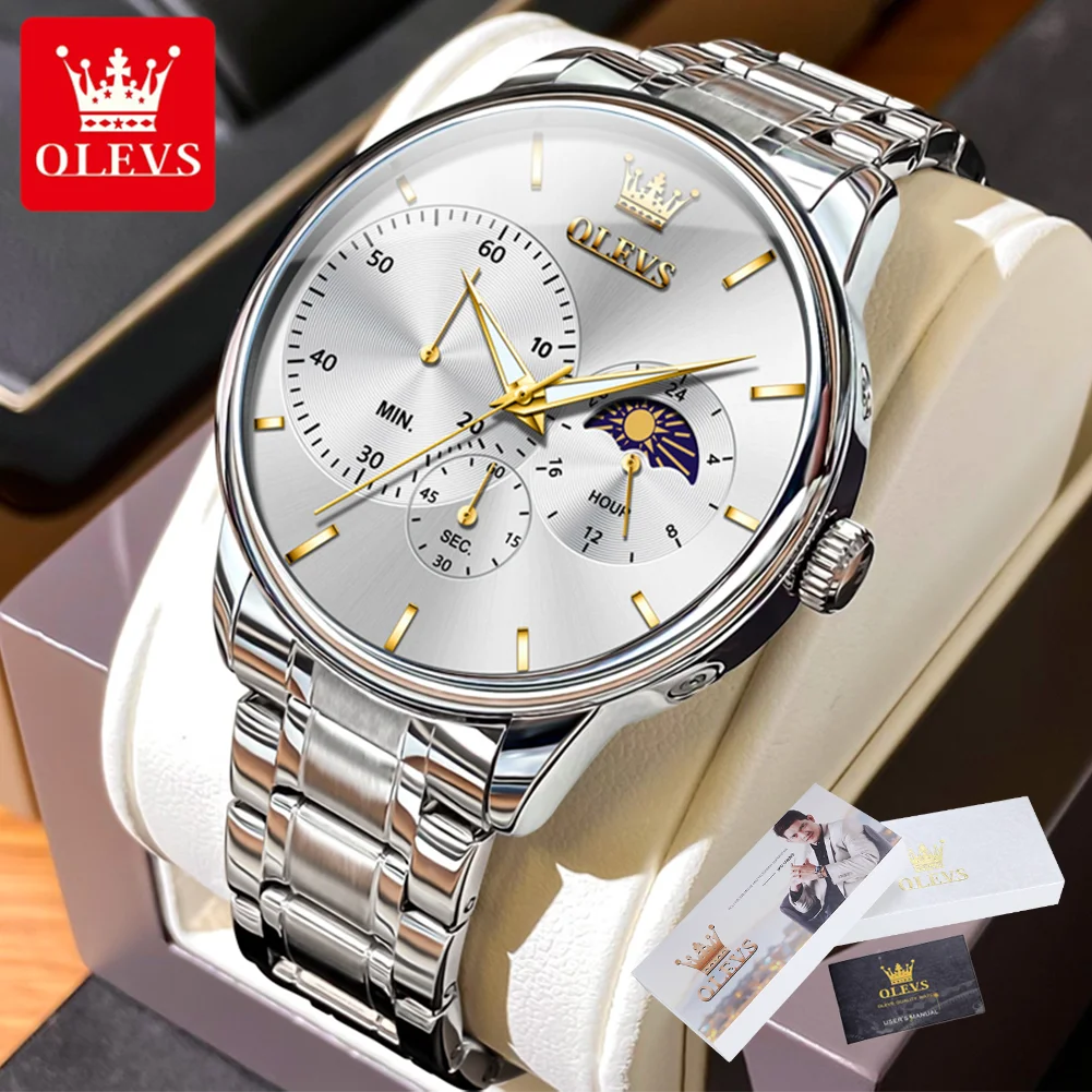 

OLEVS Luxury Brand Men's Watch High Quality Business Waterproof Lunar Phase Timing Code Classic Casual Original Men Quartz Watch