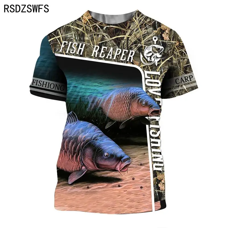 Summer 3D Printed Carp Fish Pattern Men Women Casual T-Shirt Fashion Trend Outdoor Fishing Hip Hop Short Sleeve Breathable Tops