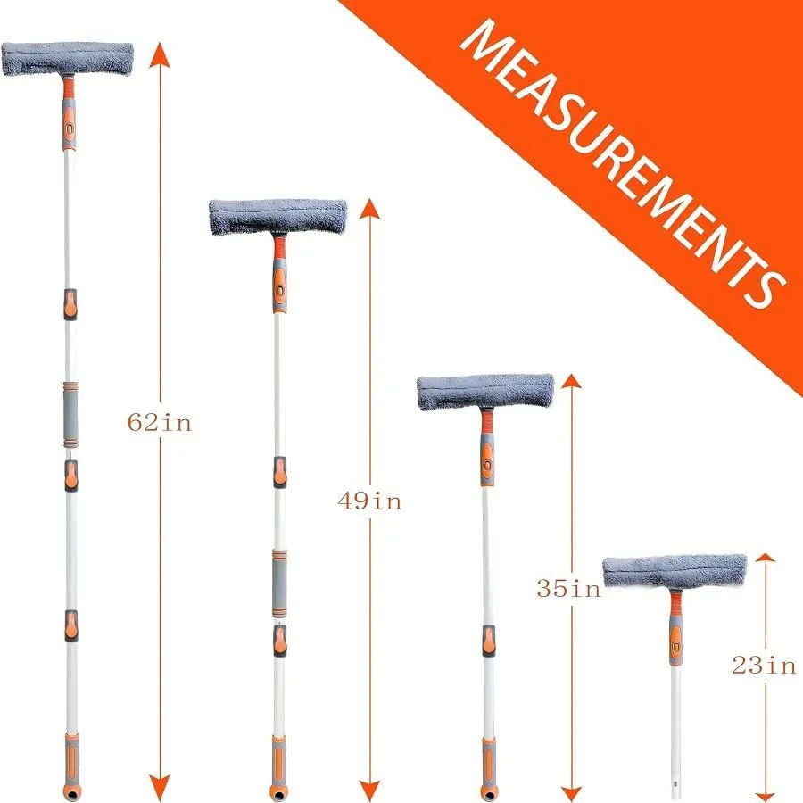 Профессиональный скребок для окон 2 в 1 с удлинителем для чистки окон в помещении и на открытом воздухе, телескопическое стекло 62 дюйма W