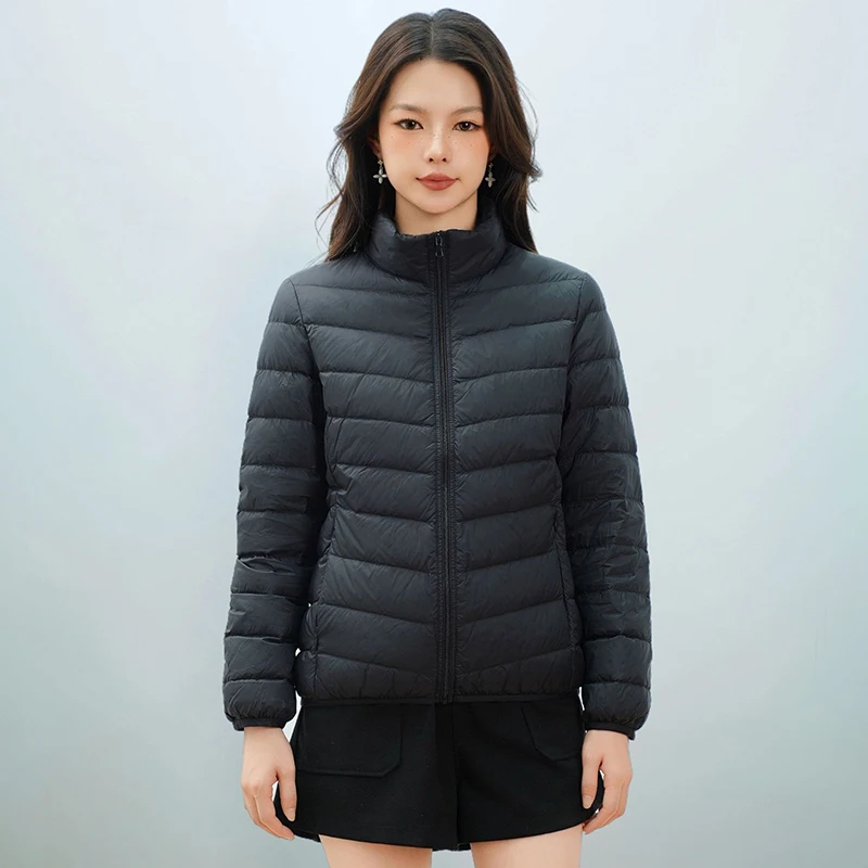 เสื้อแจ็คเก็ตผู้หญิงสำหรับฤดูใบไม้ผลิและฤดูหนาว แฟชั่นน้ำหนักเบาพิเศษ พับเก็บได้ เสื้อพัฟเฟอร์ 8 สี เสื้อโค้ทกันหนาวแบบเกาหลี ทรงเข้ารูป ไซส์ 3XL