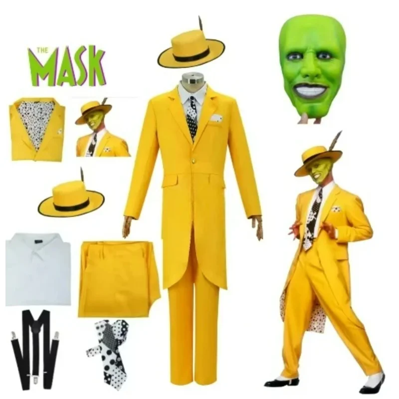 

Movie The Mask Jim Carrey Cosplay Costume Jim Carrey Outfit Yellow Suit Unisex Outfits Halloween Carnival Costume Accessory