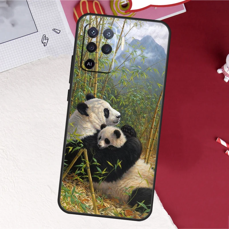 Cartoon Cute Panda Bear Case For OPPO A74 A94 A54 A93 A5 A9 A31 A53 2020 A15 A16 A52 A72 A54S A17 A57 A77 Cover