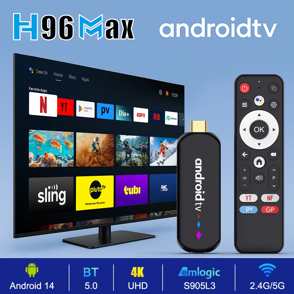 H96 MAX Amlogic S905L3 Androidtv 14,0 4Kx2k @ 30fps 2,4G/5G WiFi Dual BT4.0 + 100M Ethernet asistente de voz de Google Netflix tvbox
