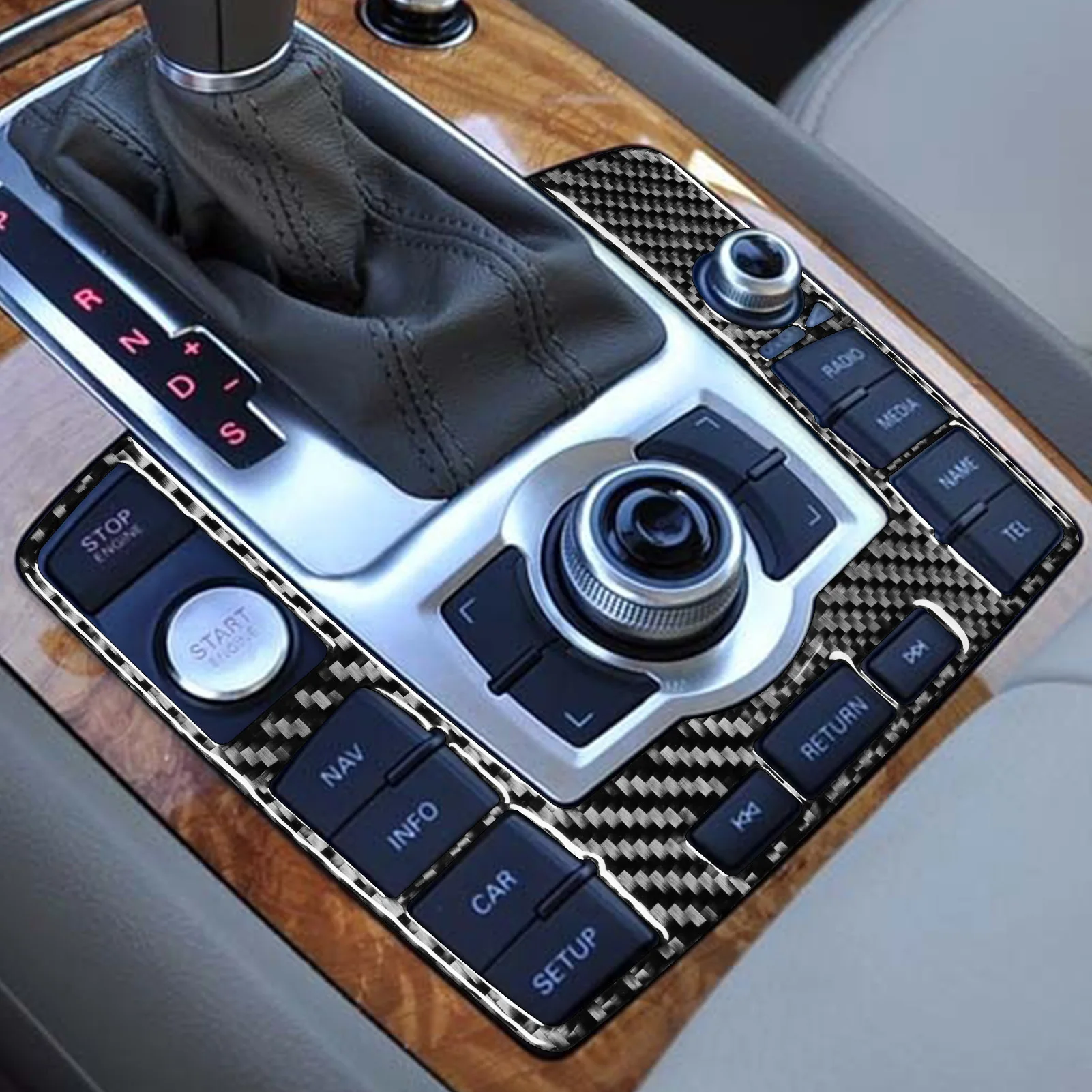 

Carbon Fiber Car Accessories Console Multimedia Button Panel Interior Cover Trim Sticker Modification For Audi Q7 4L 2007—2015