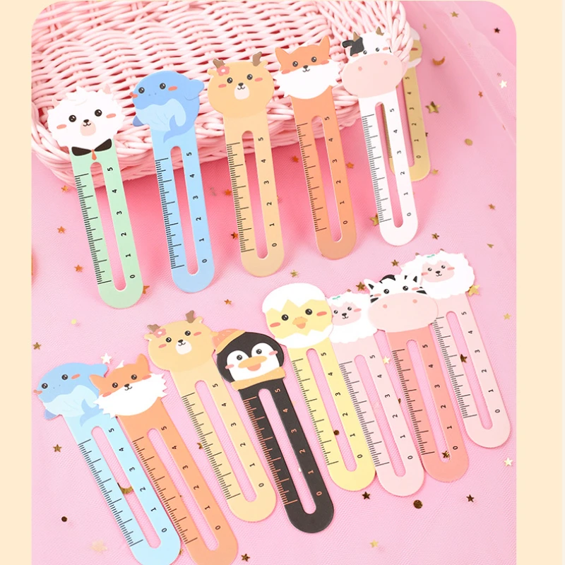 50Pcs/pack Cartoon Animal Paper Bookmarks Ruler for Kids Birthday Party Favors Back To School Teacher Gifts