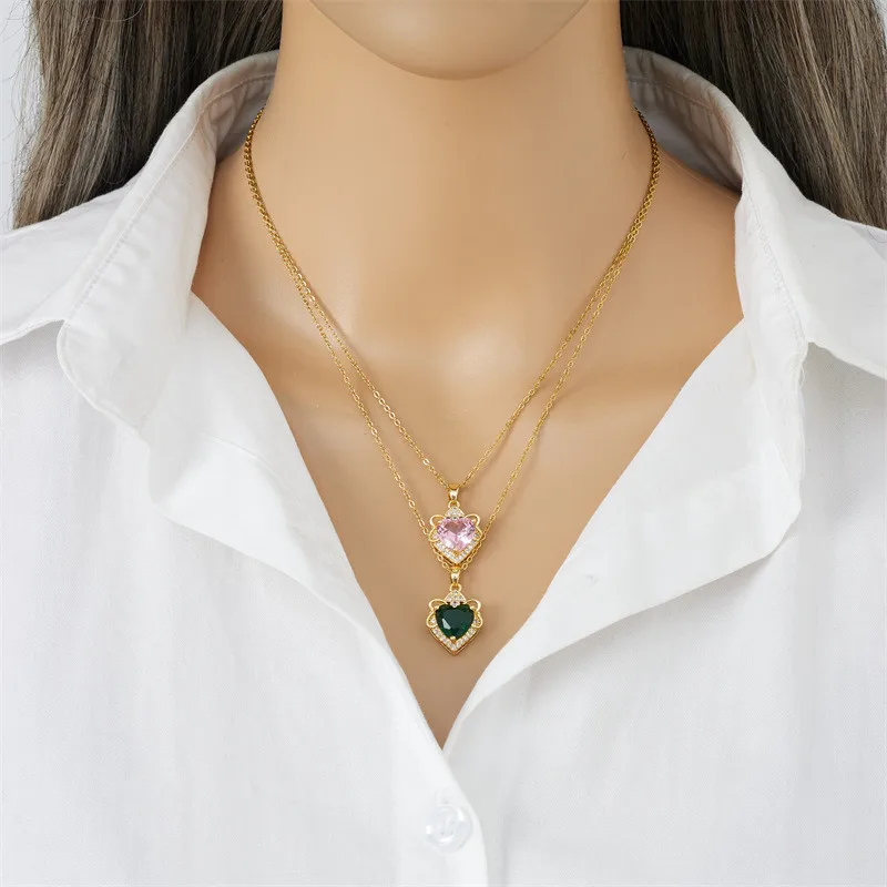 Light Luxury Heart Crystal Pendant Necklace Stainless Steel High Grade Geometric Choker Jewelry Party Gifts For Women Girls