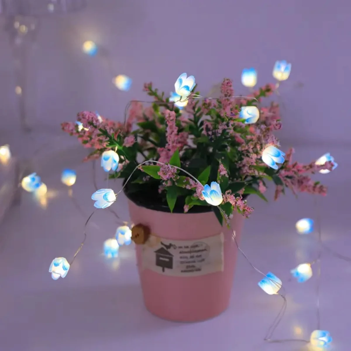 1PC Glamorous Tulip String Light DIY Flowers LED Fairy Lamp Battery Powered Warm White For Home Wedding Romantic Holiday Decor
