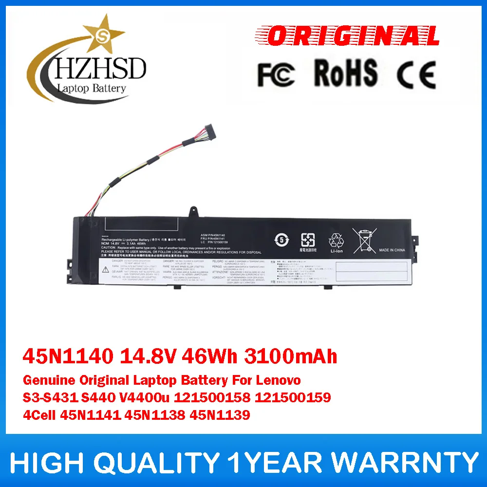 

Оригинальный аккумулятор для ноутбука Lenovo S3-S431 S440 V4400u, 14.8В, 46Втч, 3100мАч, 45N1140, 121500158, 121500159, 45N1141, 45N1138
