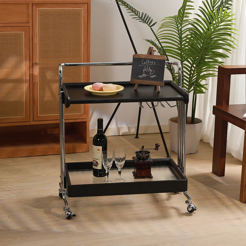 Medieval style trolley storage shelf removable side few living room solid wood retro storage snack dining car bedside table