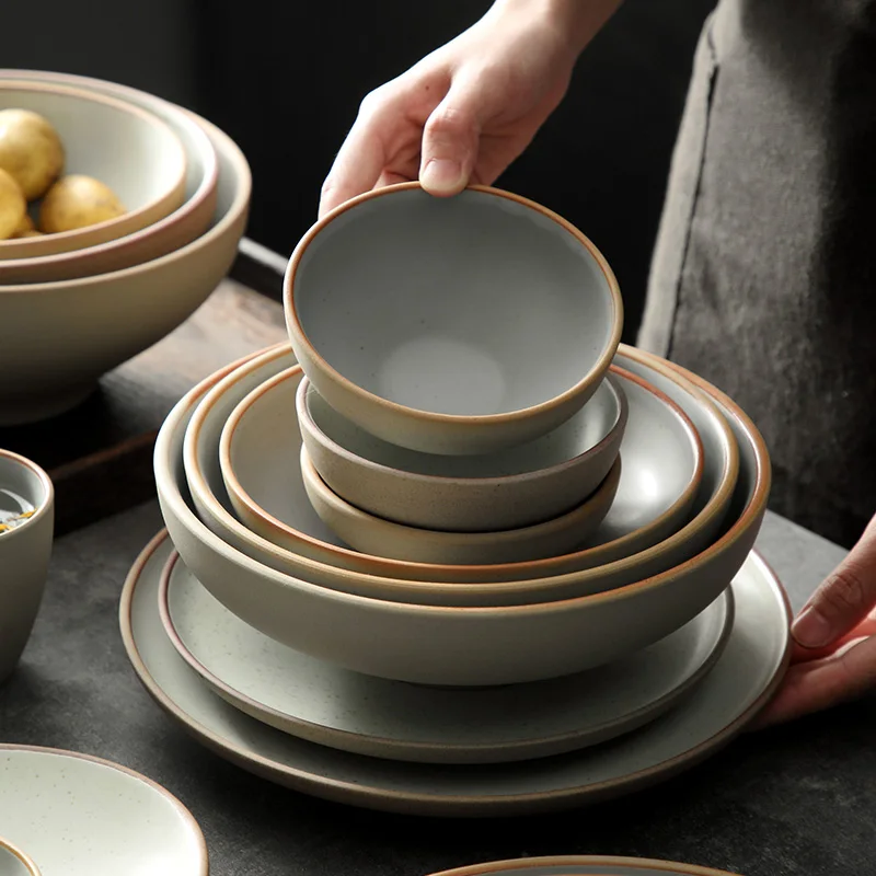 

Japanese Ceramic Bowl Plate Set, One or Multiple Person Tableware, Home Kitchen Porcelain, Minimalist Dining Set Family Use