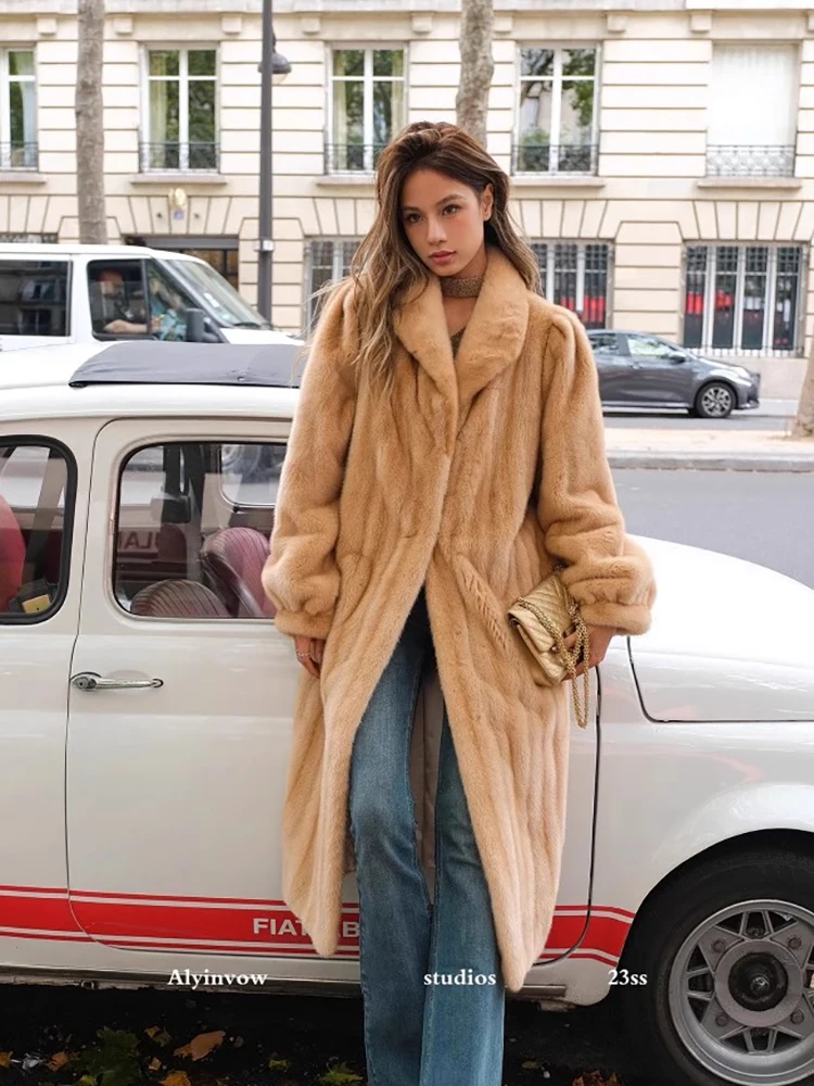 

Lautaro Autumn Winter Luxury Soft Thick Warm Faux Mink Fur Coat Women Shawl Collar Elegant Retro Chic Fluffy Furry Overcoat 2025