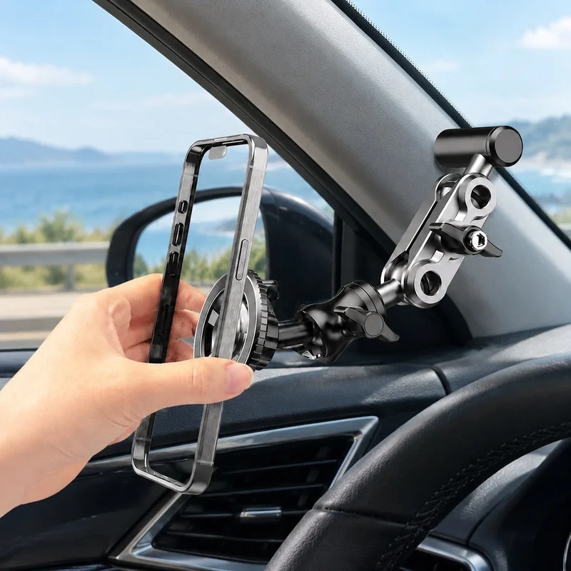 Durable Mobile Phone Holder for Trucks and Off-Road Cars, Mounts on A-Pillar, Handle, or Armrest