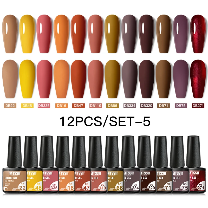 Mtssii 12PCS Fall Winter Gel Nail Polish Autumn Gel Polish Brown Orange Pumpkin Halloween Christmas Gift Collection Varnishes