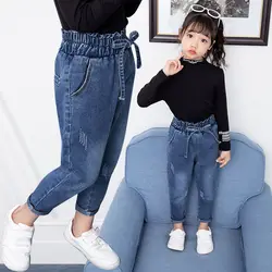 Summer Teen Girls Jeans Blue High Waist Slim Denim Pants for Girls Kids Trousers Casual Children Clothes for 8 10 12 Years