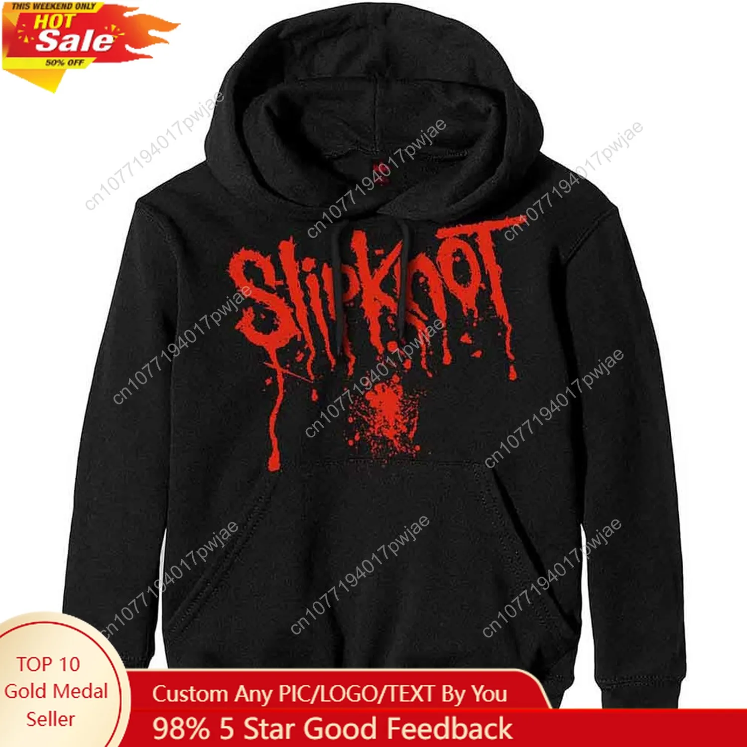 

Rock Off officially licensed products Official Mens Black Slipknot Hoodie Splatter Band Logo Back Print Pullover Size XXXL