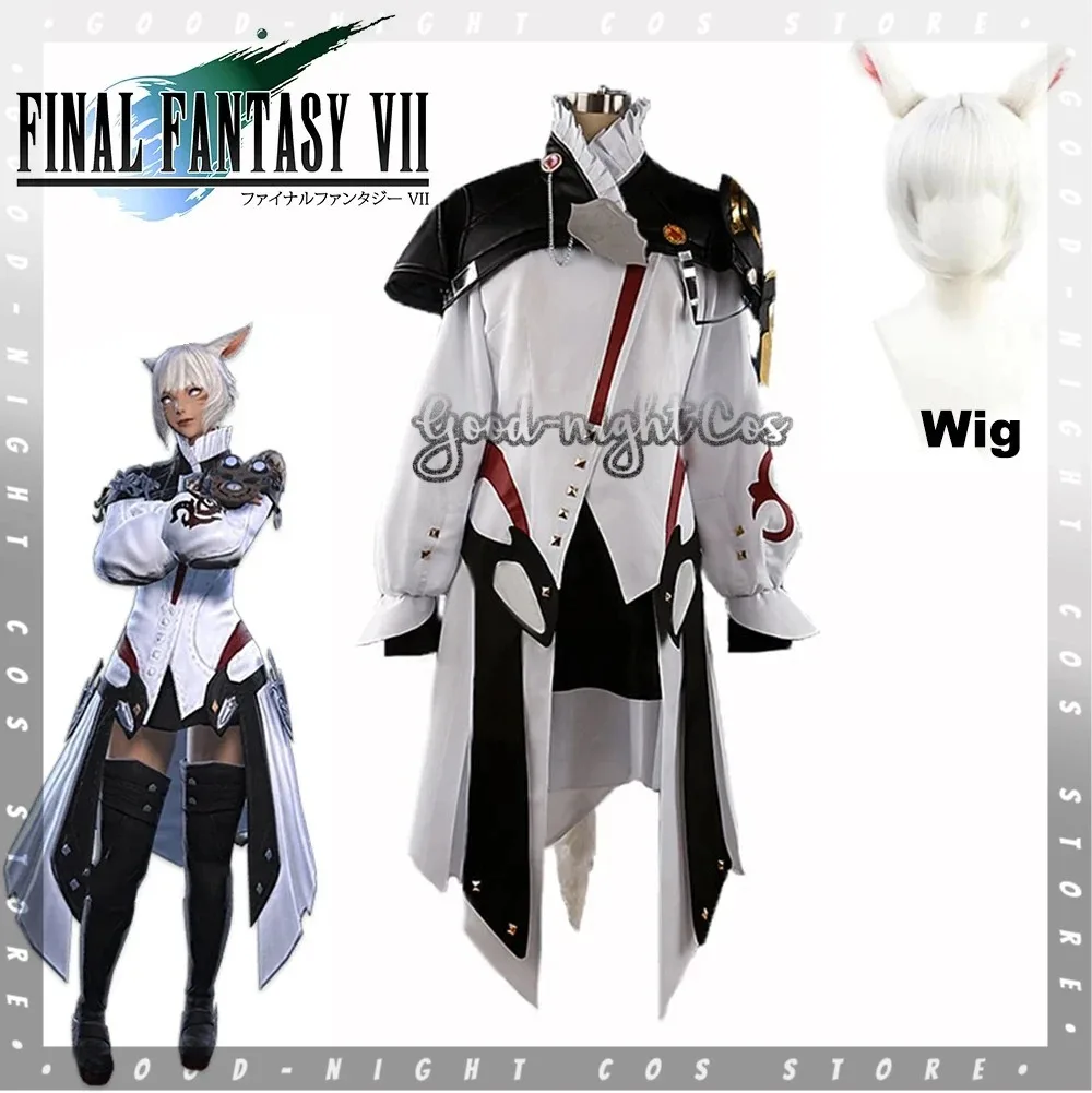 Game Final Fantasy XIV FF 14 Y\'shtola/Ya Shutora Ruru Cosplay Costume Wig Ear customize white Uniform Halloween Christmas Party