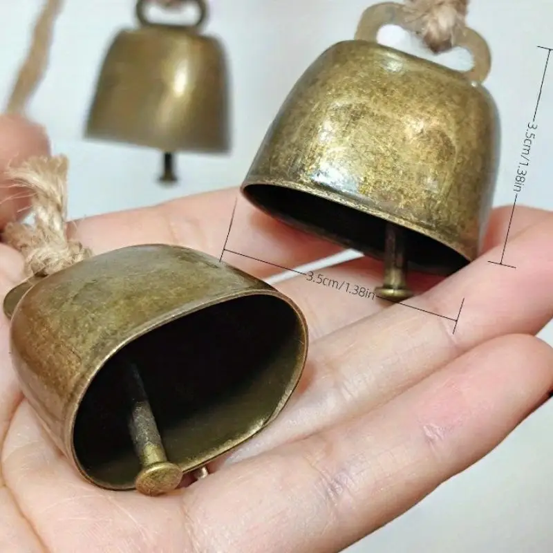 Campanas de vaca y oveja, campanas de cobre para mascotas, cascabeles de decoración navideña con cuerda de cáñamo, campanas ruidosas, adorno colgante de Navidad