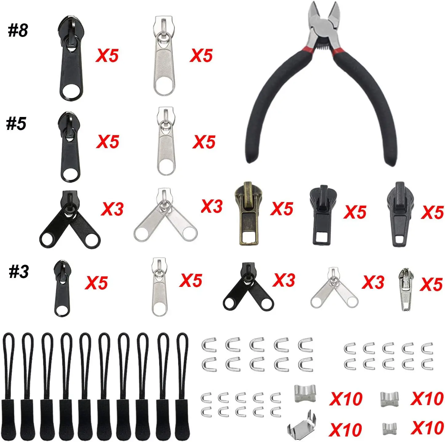 143 PCS Zipper Repair Kit Zipper Replacement with Install Plier for Bags, Jackets, Tents, Backpacks, Sleeping Bag Extension Pull