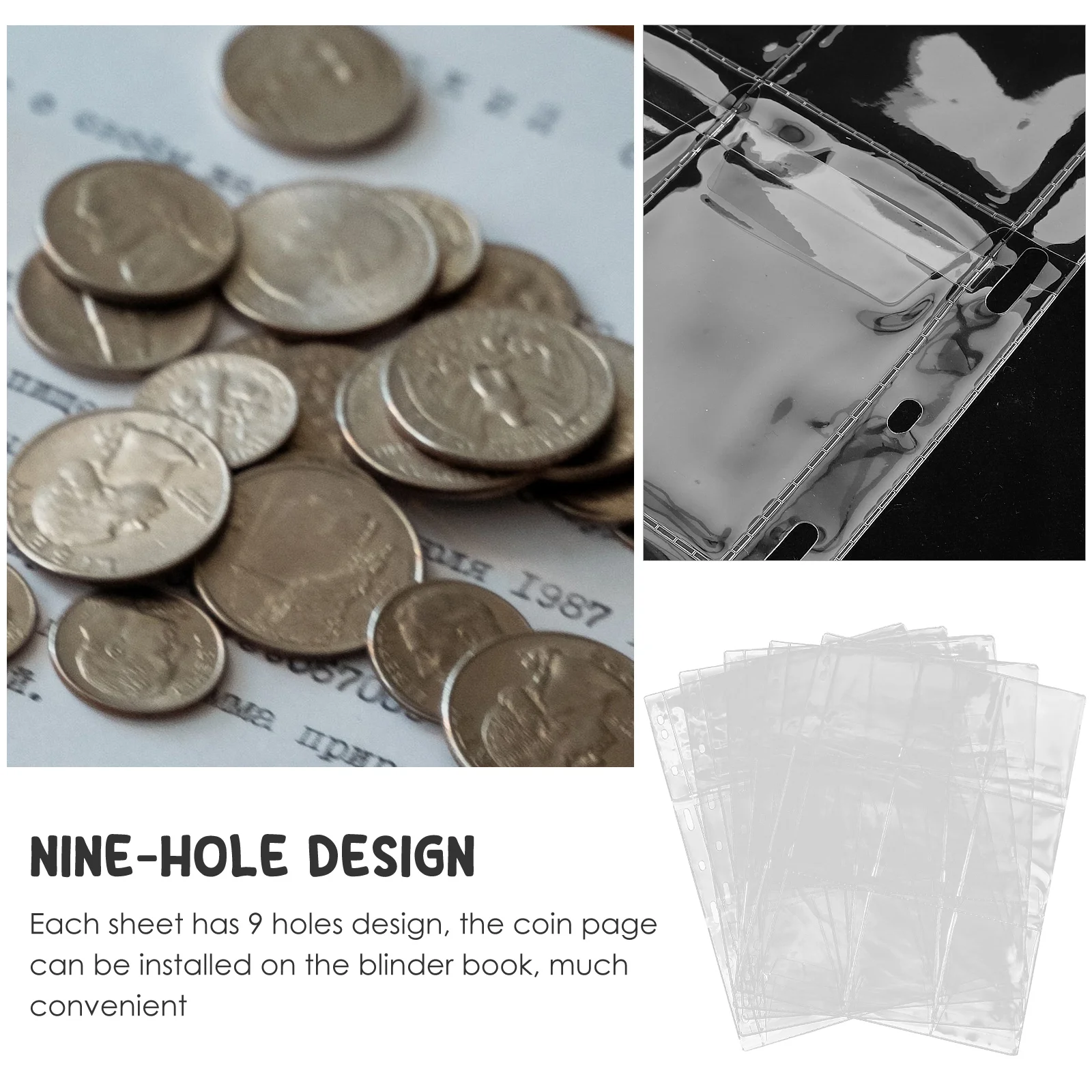 

5Pcs Coin Collection Sheets 9 Hole Binder Pages Pc Material for Coins Medals Badges Easy Carry Lightweight