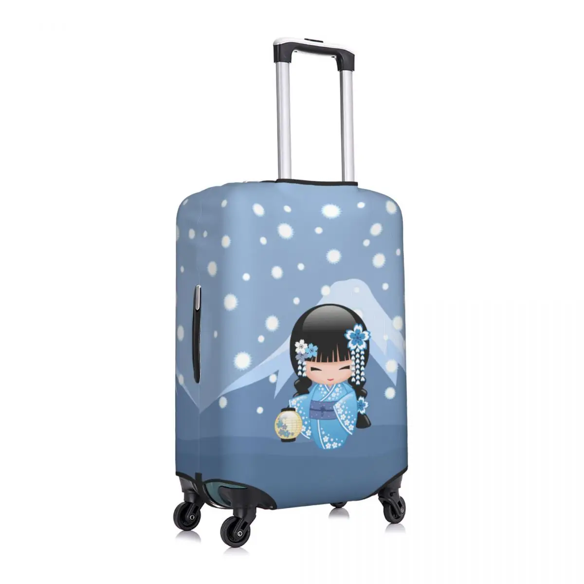 Kawaii Kokeshi Doll Cherry Blossoms Travel Luggage Cover Elastic Japanese Geisha Girl Suitcase Cover Protector Fit 18-32 Inch