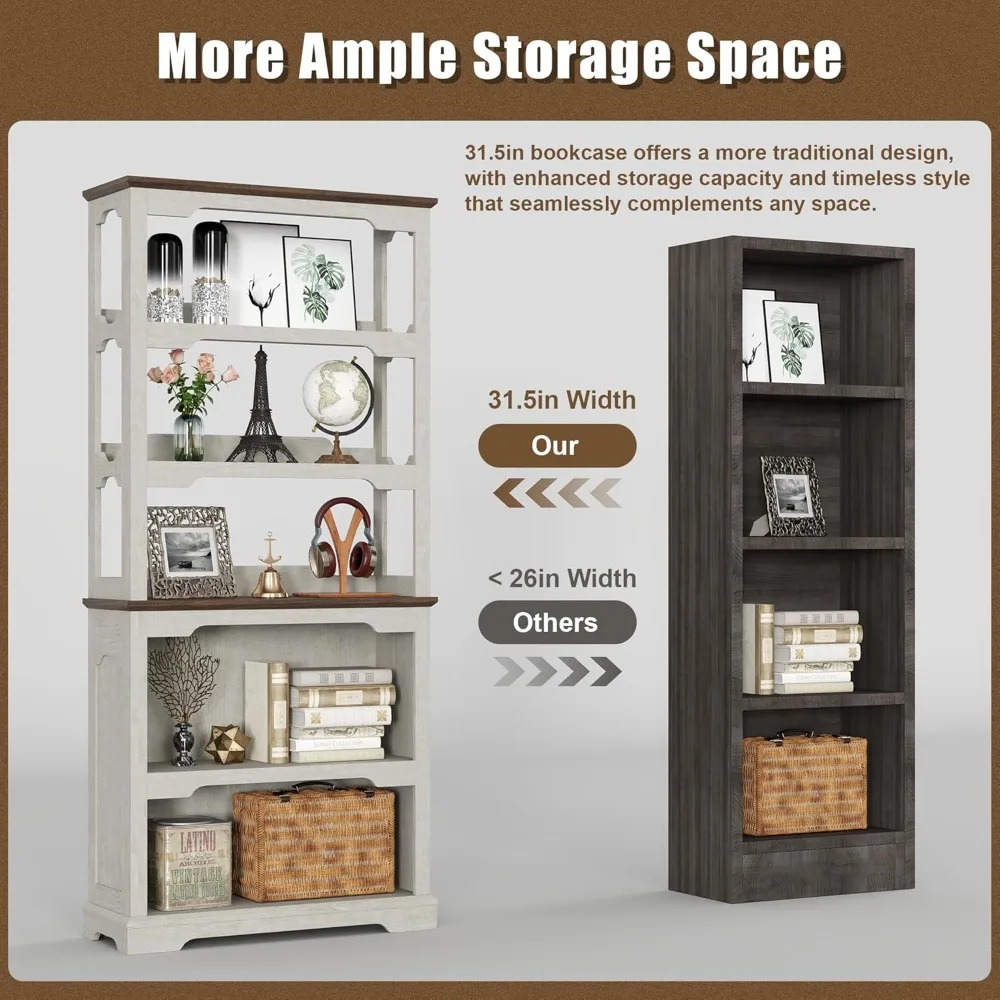 خزانة كتب مفتوحة للتخزين بطول 5 طبقات بطول 70 بوصة - بعرض 31.5 بوصة، مثالية للمنزل والمكتب وغرفة النوم والاستخدام المدرسي