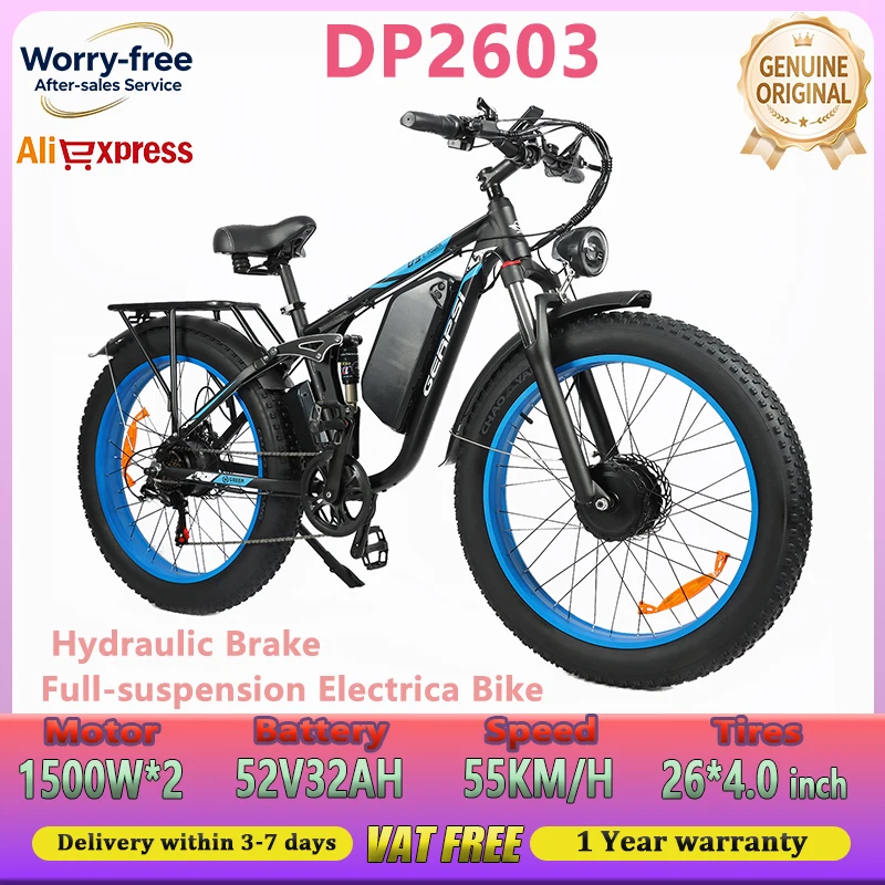 Montagne e-bike DP2603 3000W double moteur 52V32AH batterie ville banlieue cycle électrique 26 pouces frein hydraulique vélo électrique adulte