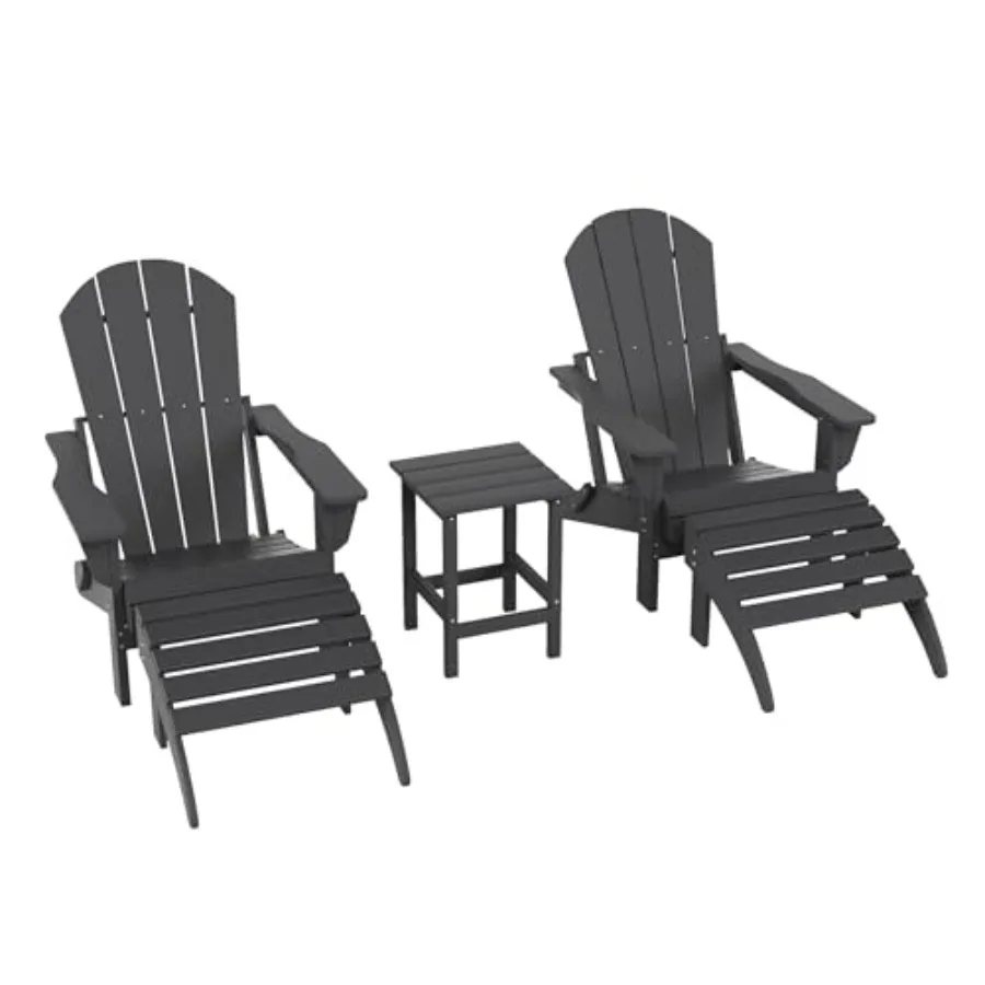 

Outdoor lounge chairs set for patio and lawn use, made of all-weather poly lumber, gray color, foldable and durable design