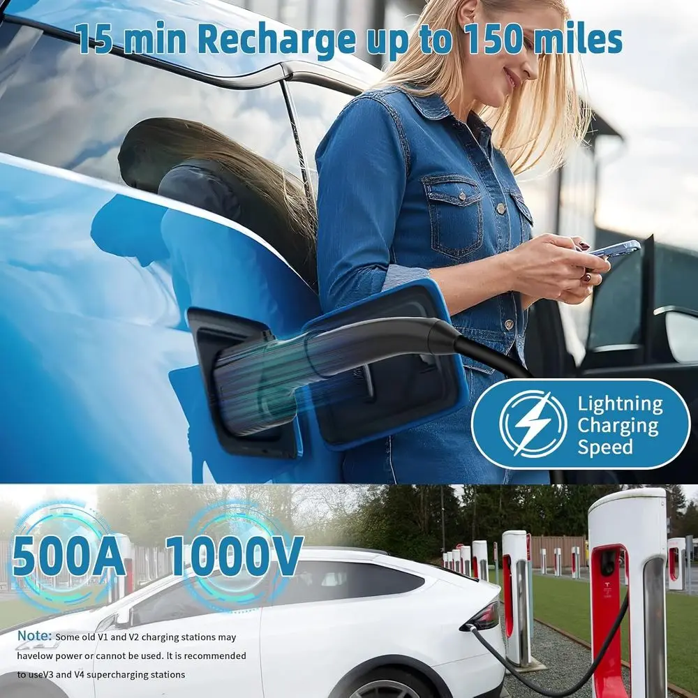 محول NACS إلى CCS - محول السيارة الكهربائية Tesla Supercharger (NACS) إلى CCS1، محول شحن سريع 500 أمبير/1000 فولت تيار مستمر NACS إلى CCS1