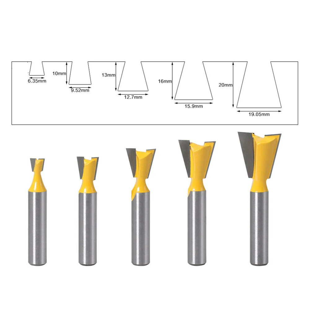 Amarelo Milling Cutter Tool, Bits Router, 14 Graus, 8mm, Shank Acessórios, Dovetail Joint, 1 Pc