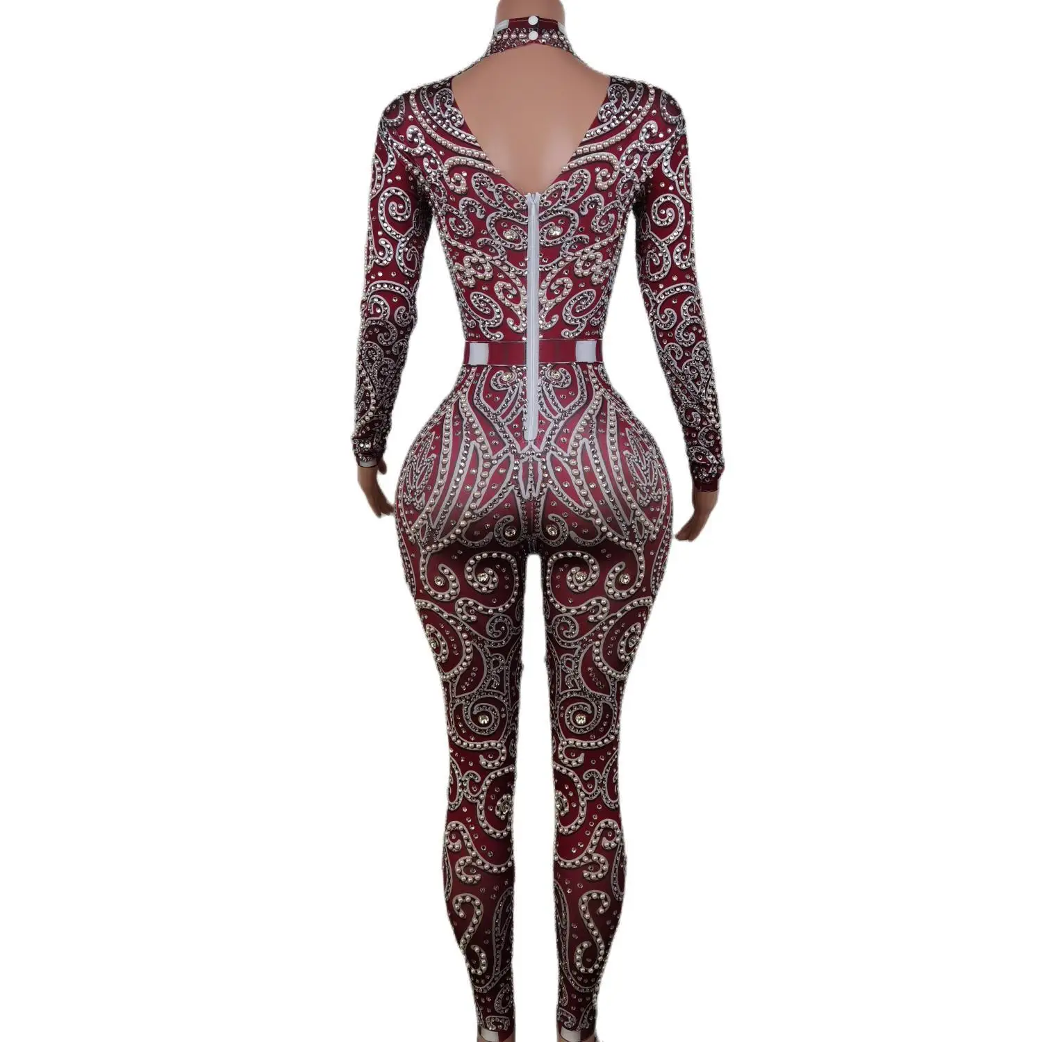 Carnival One Piece Jumpsuit for Women Sexy Romper Glitter Crystal Pole Dance Costume Nightclub Bar Stage Wear Outfits Quanquan