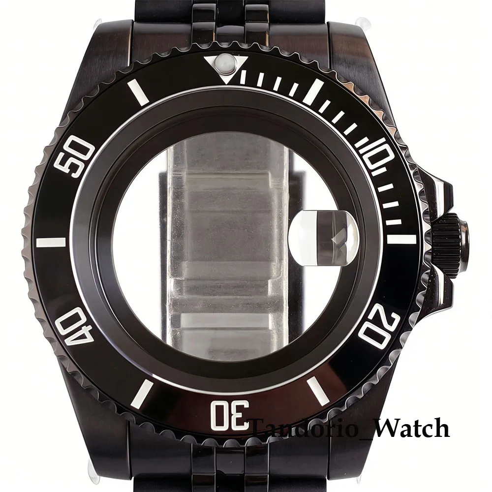 Tandorio New 40mm Black PVD Watch Case 20ATM Sapphire Glass NH34 NH35 ETA 2824 PT5000 Miyota 8215 Diver Watch Case Slide Buckle