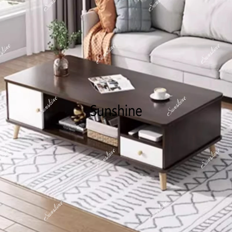 Mesa de centro vintage con almacenamiento, sencilla, rectangular, glamurosa, con patas, estilo nórdico, accesorios para el hogar.