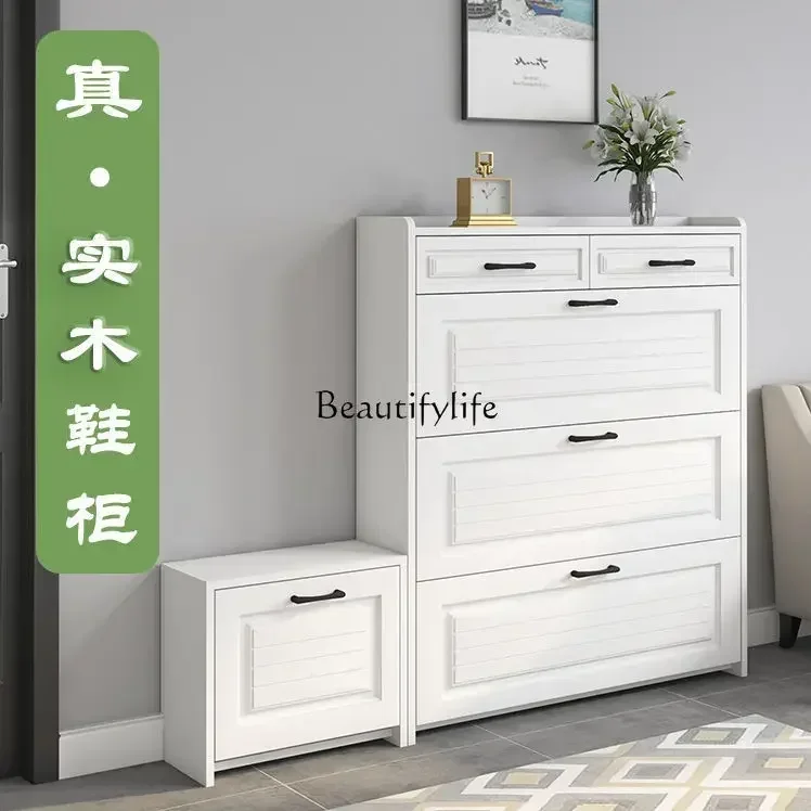

yj58 Solid Wood Flip Shoe Cabinet Ultra-Thin Home Entrance Simple Modern Entryway Shoe Storage Rack