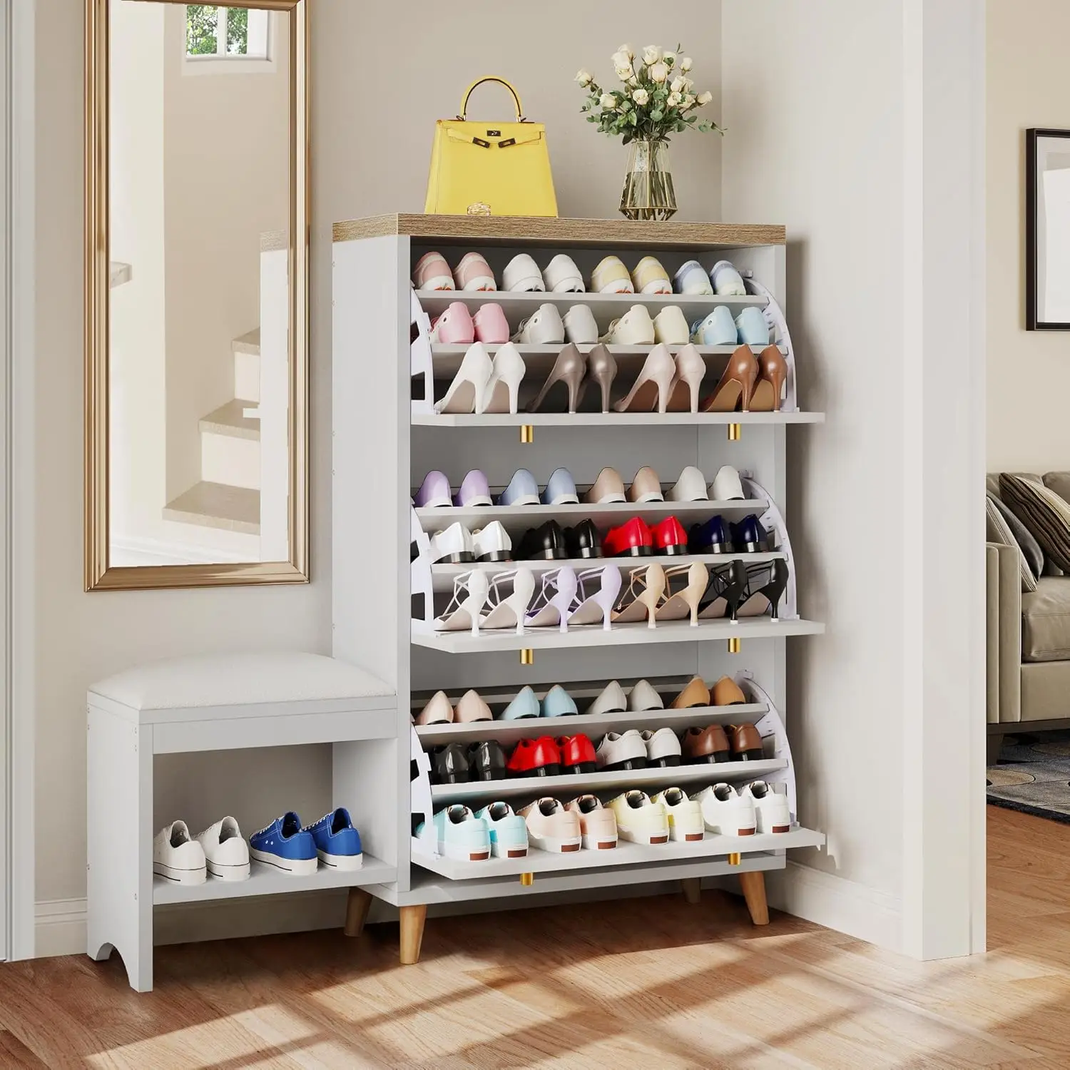 YITAHOME Shoe Cabinet with 3 Flip Drawers, Modern Shoe Storage Cabinet with Shoe Bench for Entryway, Freestanding Hidden