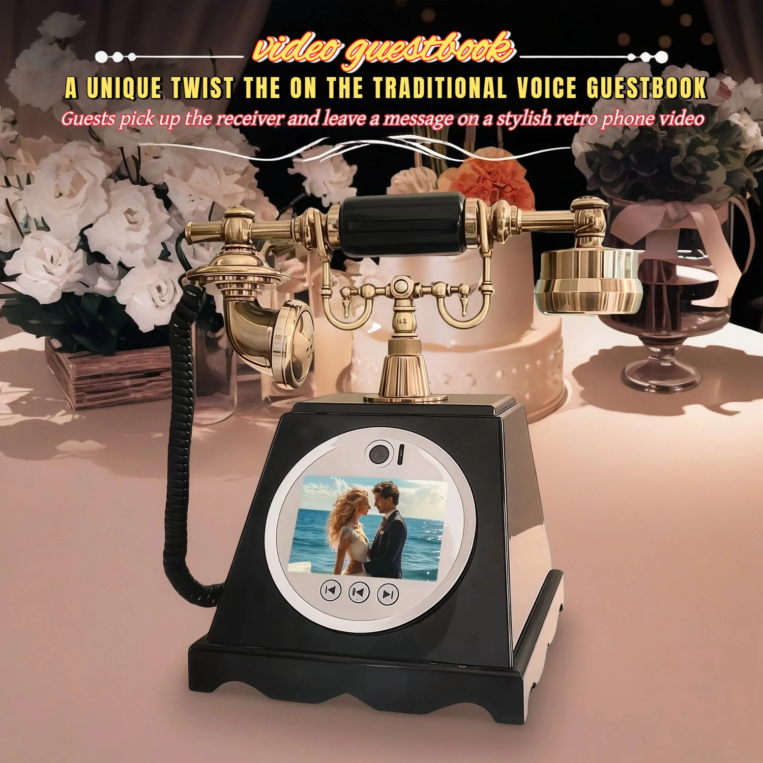 Retro video guestbook phone, wedding audio video message phone, guest blessing video sign-in phone Unique way of leaving message