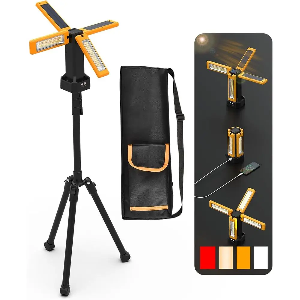 

Аккумуляторный рабочий фонарь 13200 мАч со штативом и сумкой, 8000 люмен, с регулировкой яркости, белый/теплый/нейтральный белый/красный (SOS), съемный штатив