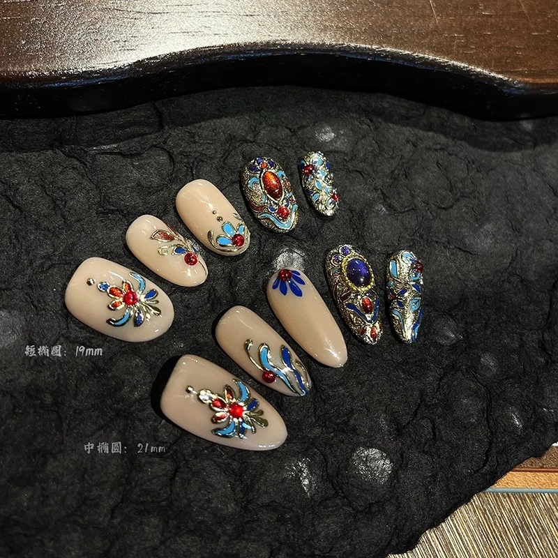 

Hand-worn Nail Advanced Sense Heavy Industry Hand-painted National Style High Quality Nail Patch Exquisite Custom Products