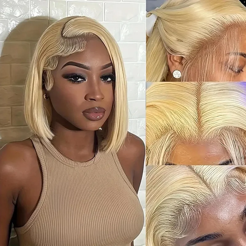 

Human Hair 613 Lace Front Wigs Blonde Bob Wig Human Hair 200% Density 13x4 HD Lace Frontal Wig Pre Plucked With Baby Hair
